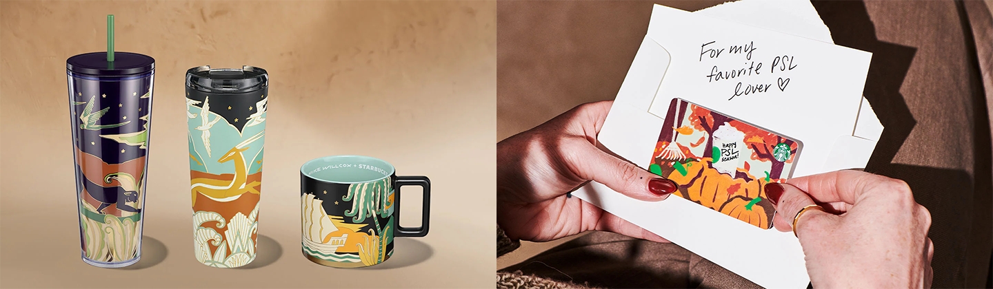 Image of promotions and products offered at Starbucks