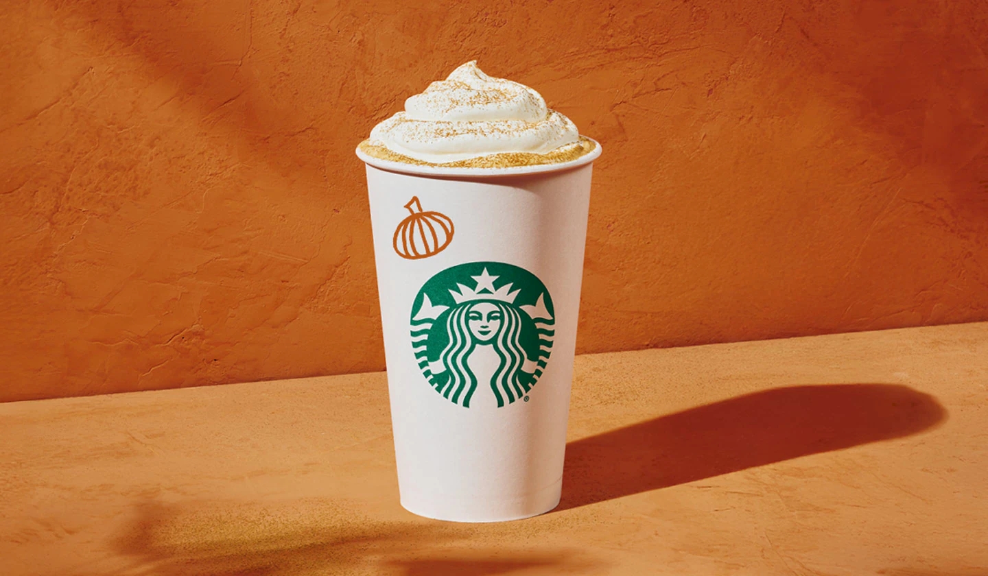 Image of promotions and products offered at Starbucks